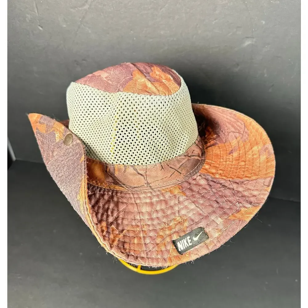 Nike Boonie Bucket Hat Red Brown Mesh Camo Unisex Side Snaps Hard to Find